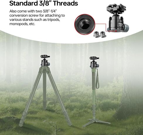 Low Profile Ball Head, 44mm Tripod Head with Picatinny to Arca-Swiss Adapter and 1/4" Quick Release Plate, CNC Aluminum 360° Head for Hunting Shooting Tripod DSLR Camera, Max Load 44lbs/20kg in Kuwait