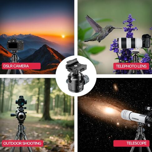 Low Profile Ball Head, 44mm Tripod Head with Picatinny to Arca-Swiss Adapter and 1/4" Quick Release Plate, CNC Aluminum 360° Head for Hunting Shooting Tripod DSLR Camera, Max Load 44lbs/20kg in Kuwait