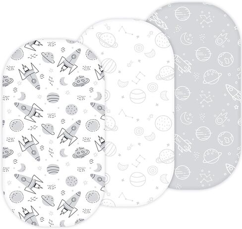 Bassinet Sheets for Baby Delight Snuggle Nest, Beside Me Doze, Snoo Smart, Fisher Price by TansyPanda, 3PC, 32 x 17 Inch, Ultra Soft, Breathable, Snug Fit, Unisex Boys, Girls (Space Rockets) in Kuwait
