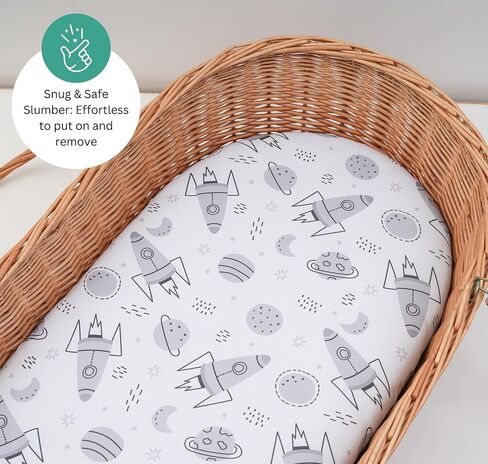 Bassinet Sheets for Baby Delight Snuggle Nest, Beside Me Doze, Snoo Smart, Fisher Price by TansyPanda, 3PC, 32 x 17 Inch, Ultra Soft, Breathable, Snug Fit, Unisex Boys, Girls (Space Rockets) in Kuwait