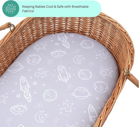 Bassinet Sheets for Baby Delight Snuggle Nest, Beside Me Doze, Snoo Smart, Fisher Price by TansyPanda, 3PC, 32 x 17 Inch, Ultra Soft, Breathable, Snug Fit, Unisex Boys, Girls (Space Rockets) in Kuwait