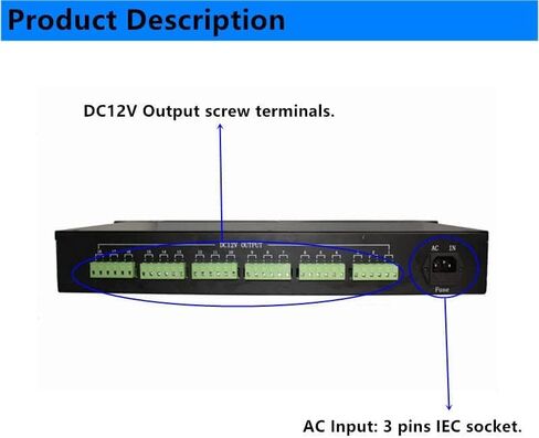 EVERSECU 17CH DC12V 30 Amp 1.5U/19 Rack Mount PTC Fuse CCTV Power Supply with Metal Box, AC Plug for Security Cameras, DVRs, IP Cameras, CCTV Cameras in Kuwait