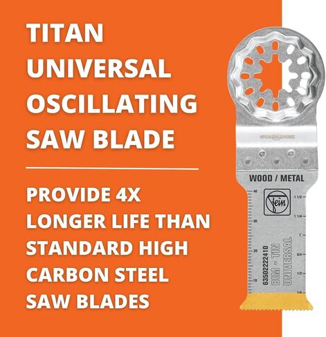 Fein Starlock Titan Coated Universal Oscillating Saw Blade | BIM Titanium Coating, Precision Cutting for Wood, Plasterboard & Plastics, 1-1/8" Width, 2-1/8" Length, 10-Pack - 63502222440 in Kuwait