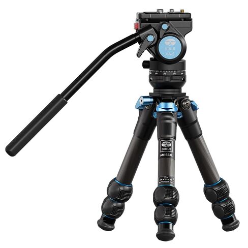 SIRUI AM-223L Mini Video Tripod with VA-5 Fluid Head, Carbon Fiber Travel Tripod with Leveling Base for DSLR Camera Video Camcorder, Max Height 17.5", Load up to 6.6lbs in Kuwait