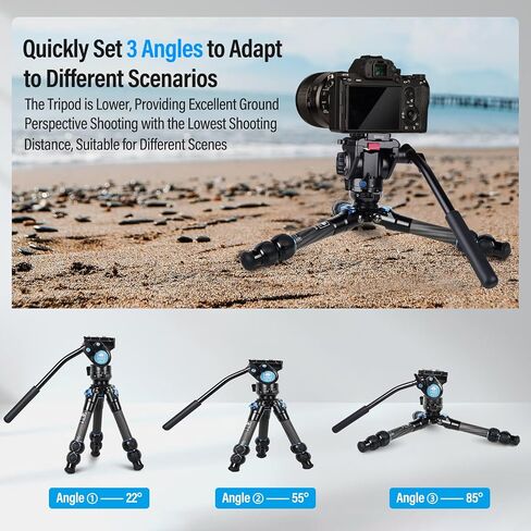 SIRUI AM-223L Mini Video Tripod with VA-5 Fluid Head, Carbon Fiber Travel Tripod with Leveling Base for DSLR Camera Video Camcorder, Max Height 17.5", Load up to 6.6lbs in Kuwait