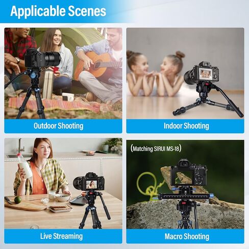 SIRUI AM-223L Mini Video Tripod with VA-5 Fluid Head, Carbon Fiber Travel Tripod with Leveling Base for DSLR Camera Video Camcorder, Max Height 17.5", Load up to 6.6lbs in Kuwait