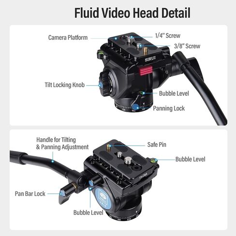 SIRUI AM-223L Mini Video Tripod with VA-5 Fluid Head, Carbon Fiber Travel Tripod with Leveling Base for DSLR Camera Video Camcorder, Max Height 17.5", Load up to 6.6lbs in Kuwait