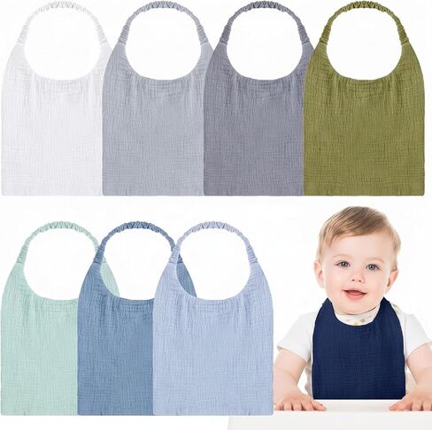 Shyyween 8 Pack Muslin Bibs Elastic Band Adjustable Bandana Drool Bibs Double Gauze Cotton Pullover for Teething Drooling in Kuwait