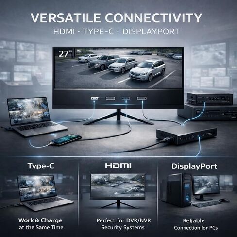 SVD 27" 4K UHD Security Monitor IPS HDR, HDMI 2.1+DP 1.4+Type-C 65W, Adaptive Sync, 3D Comb Filter, 60Hz 5ms 178°, Built-in Speakers, for CCTV DVR NVR in Kuwait