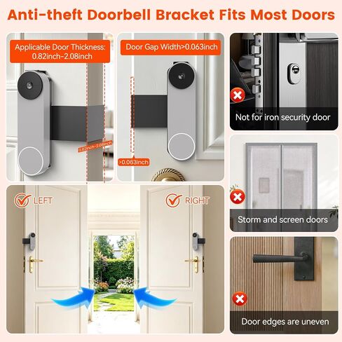 Anti-Theft Doorbell Mount Compatible with Google Nest Doorbell (Battery) | No-Drill Video Doorbell Camera Mount for Apartments & Rentals, Secure Mounting Bracket Case with No Block Motion Sensor in Kuwait