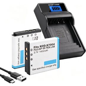 2 Pack Battery and Slim USB Charger for Kodak KLIC-7004 K7004 NP-50 D-Li68 and EasyShare M2008 V1273 V1233 V1253 Zi8 Zi12 PlayFull Dual PlaySport PlayTouch Q7 Q10 Q-S1 Ricoh WG-M2 Camera in Saudi Arabia