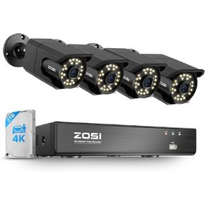 ZOSI C105 8CH 4K PoE Security Camera System, 4 x 8MP Audio Camera, 2TB HDD | 100ft Night Vision, AI Human/Vehicle Detection, 24/7 Audio Recording , IP66 Waterproof, 16CH NVR with 2TB HDD,16CH Expandable in Kuwait