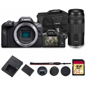 Canon EOS R100 Mirrorless Camera | 24.1MP APS-C Sensor 4K UHD Video | Compact Lightweight Beginner-Friendly Camera for Travel (6052C002) + Canon RF 75-300mm Lens + Bag + 64GB Card in Kuwait