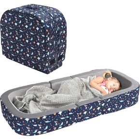 2-in-1 Foldable Toddler Travel Bed with Soft Foam Safety Rails | Designed for Kids 25–48 Months with Washable Cover,Easy Setup,Portable Floor Bed for Grandparents' House,Camping,Hotel Stays in Kuwait