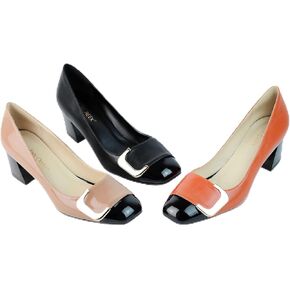 ANN CREEK Pump Shoes for Women Dressy Pumps Low Heel Dress Square Toe Two Tone Chunky Block Heels Office Shoes Orange - 9 in Kuwait
