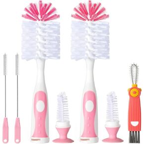 Baby Bottle Brush Set, 2Pcs Nylon Bottle Brush with Stand, 2 Hidden Nipple Brush, 2 Straw Brush, 1 Lid Brush, Bottles Brush Cleaner for Baby Bottle, BPA-Free(Green) in Saudi Arabia