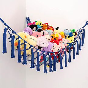 YKBU Stuffed Animals Hammock Corner Hanging Net with Wooden Beads Macrame Stuffed Animal Storage Ideas Plush Holder Toy Organizer for Boho Nursery Playroom Bedroom Kids Room Decor (cream, X-Large) in Saudi Arabia
