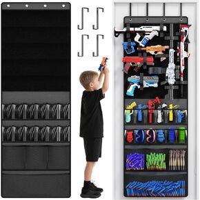 Mefirt Over the Door Organizer for Toy Guns, Toy Gun Storage Organizer with Pockets and Slots for Kids Foam Blasters, Darts, Goggles, Over Door Toy Storage Hanger for Kids Rooms, Game Rooms, Green in Kuwait