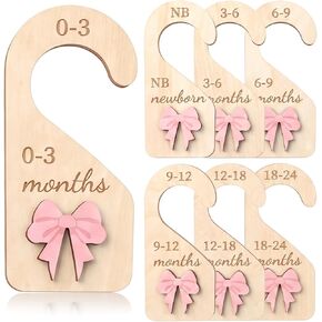 Wooden Baby Closet Dividers Set of 7, Double-Sided Coquette Baby Clothes Dividers for Closet Organizer Newborn to 24 Months Pink Bow Nursery Hanger Nursery Decor Newborn Clothes Size Organizer (7 PCS) in Kuwait