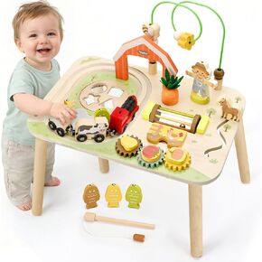 Vanplay Activity Table for 1 2 Year Old Boy Girl Birthday Gifts | 10 in 1 Farm-Themed, Upgraded Large Size, Learning Activities with Fishing/Shape Sorte/ Animal Train Track for Toddler 1-3 in Saudi Arabia