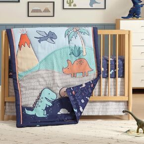 The Hōmistry 3-Piece Crib Bedding Set for Boys - Reversible Quilt, Fitted Sheet, Crib Skirt - Soft, Breathable & Durable Microfiber Baby Crib Bedding Set - Dino Theme in Kuwait