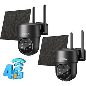 Xega 2 Pack 4G LTE Solar Cellular Security Camera with SIM Card, No WiFi | Outdoor Wireless,2K HD PTZ,Night Vision,Motion Detection,2-Way Talk,TF Cloud Storage,2 Way Talk,Subscription Required in Kuwait