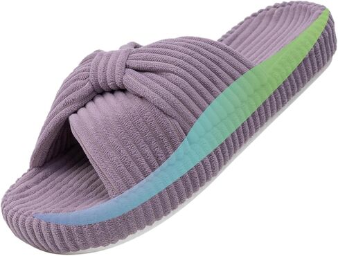 Women's Corduroy Bow Cross Band Platform Slippers with Arch Support, Memory Foam House Shoes, Non-Slip Open Toe Cloud Slides for Indoor Outdoor in Kuwait