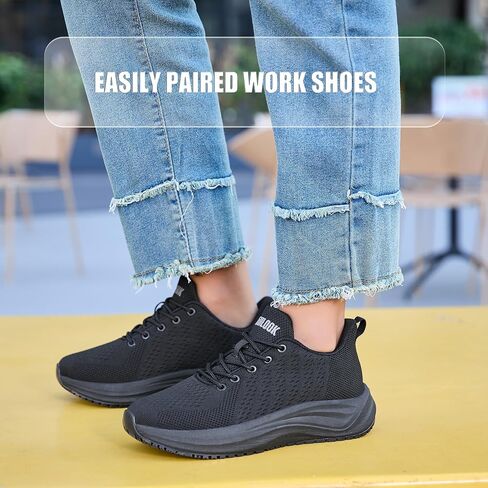 SHULOOK Women's Non Slip Work Shoes Arch Support Restaurant Walking Sneaker | Slip Resistant for Food Service, Nurse, Chef, Kitchen & Multi-Work Environments,Standing All Day Comfortable Mesh Footwear in Kuwait