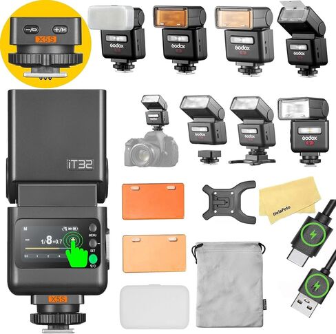 GODOX iT32 TTL Camera Flash with X5S Flash Trigger for Sony Cameras,Magnetic Hotshoe & Trigger 2-in-1,Touch Color Screen,Rotatable Flash Head,LED Modeling Lamp,1.5s Recycle Time,510 Full Power Flashes in Kuwait