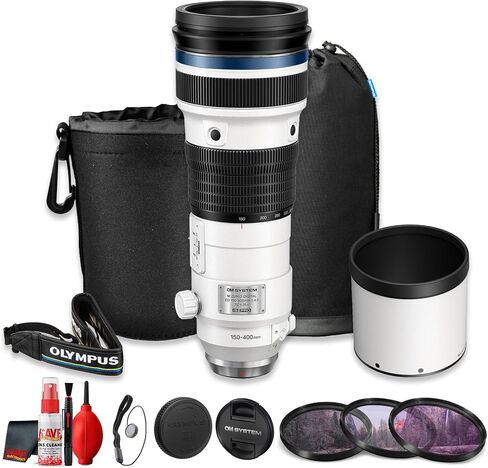 OM SYSTEM M.Zuiko 150-400mm f/4.5 TC 1.25x is PRO Lens, Micro Four Thirds Super Telephoto Zoom Lens, 300-800mm Equivalent, Built-in Teleconverter (Bundle) in Kuwait