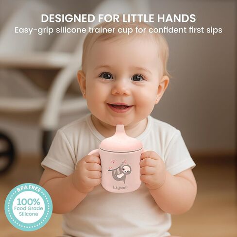 Lulyboo Easy-Grip Silicone Sippy Cup for Toddlers, 6oz Leak-Proof Trainer Cup with Soft Food-Grade Silicone Spout & Dual Handles, Dishwasher & Sterilizer Safe, Baby Drinking Cup for 4+ Months (Pink) in Kuwait