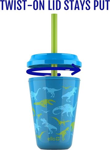 Ello Kids Plastic Reusable Color Changing Cups with Twist on Splash-Proof Lids and Straw, BPA Free, Dishwasher Safe, 12oz, Rainforest, 10 Pack | Leakproof color-changing kids cups with straws & lids, 10 pack. BPA-free, splash-proof lids, great for school  in Kuwait
