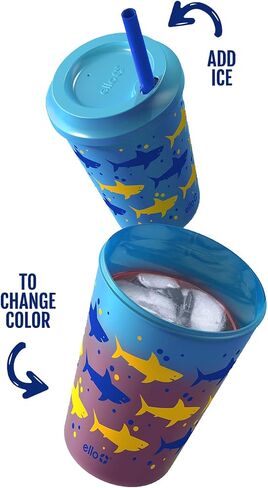 Ello Kids Plastic Reusable Color Changing Cups with Twist on Splash-Proof Lids and Straw, BPA Free, Dishwasher Safe, 12oz, Rainforest, 10 Pack | Leakproof color-changing kids cups with straws & lids, 10 pack. BPA-free, splash-proof lids, great for school  in Kuwait