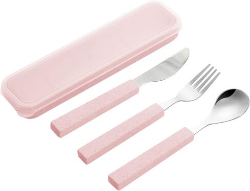 VANRA 3-Piece Children Utensils Set 18/10 Stainless Steel Child Flatware Set Silverware Knife Spoon Fork Set with Travel Case for Kids Lunch Box in Kuwait