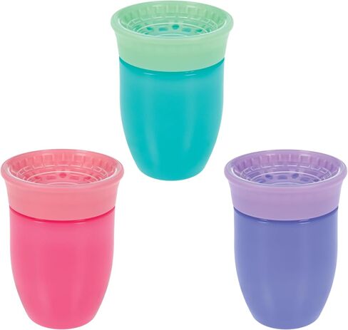 Nuby Wonder Cup - 7 oz - 3 Pack | 360 Smart Edge Silicone Rim - Aqua/Purple/Pink in Kuwait