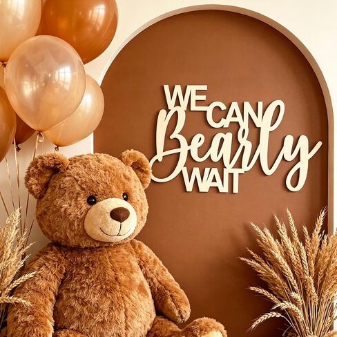 Wooden We Can Bearly Wait Sign, Baby Shower Wall Decoration Backdrop,Nursery/Baby Shower Boy Girl Gender Reveal Backdrop,Baby Announcements Home Decoration in Kuwait