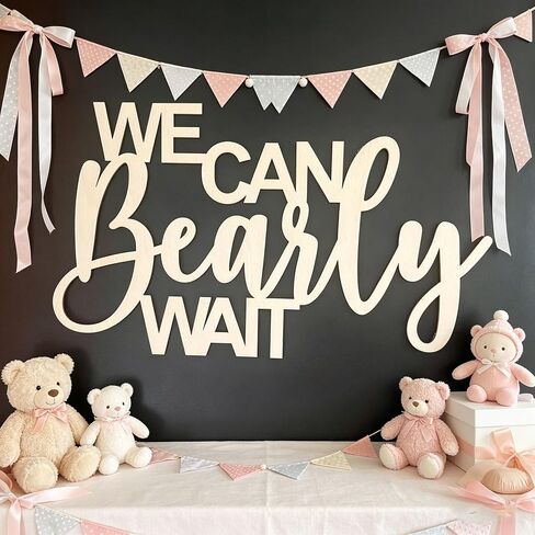 Wooden We Can Bearly Wait Sign, Baby Shower Wall Decoration Backdrop,Nursery/Baby Shower Boy Girl Gender Reveal Backdrop,Baby Announcements Home Decoration in Kuwait
