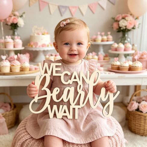 Wooden We Can Bearly Wait Sign, Baby Shower Wall Decoration Backdrop,Nursery/Baby Shower Boy Girl Gender Reveal Backdrop,Baby Announcements Home Decoration in Kuwait