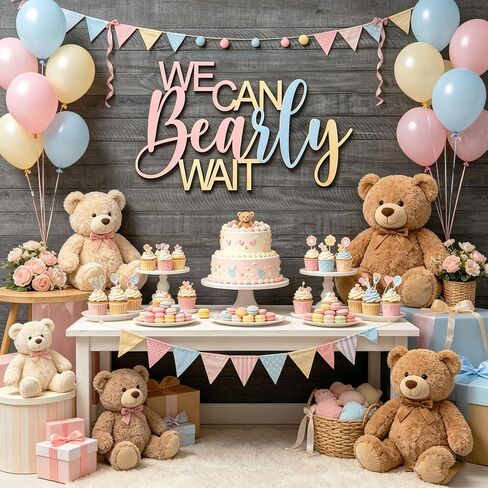Wooden We Can Bearly Wait Sign, Baby Shower Wall Decoration Backdrop,Nursery/Baby Shower Boy Girl Gender Reveal Backdrop,Baby Announcements Home Decoration in Kuwait
