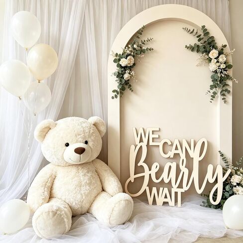 Wooden We Can Bearly Wait Sign, Baby Shower Wall Decoration Backdrop,Nursery/Baby Shower Boy Girl Gender Reveal Backdrop,Baby Announcements Home Decoration in Kuwait