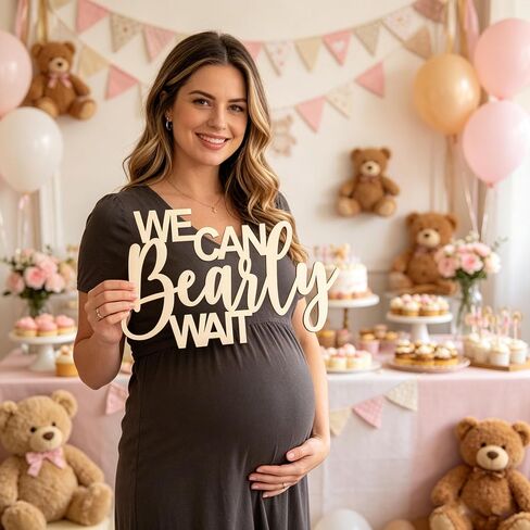 Wooden We Can Bearly Wait Sign, Baby Shower Wall Decoration Backdrop,Nursery/Baby Shower Boy Girl Gender Reveal Backdrop,Baby Announcements Home Decoration in Kuwait