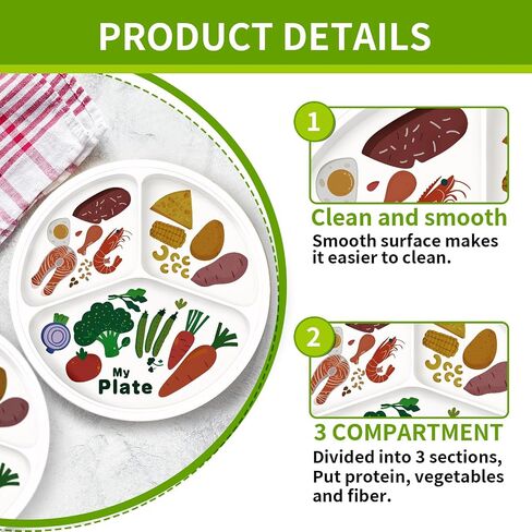 10"" 3-Grid Cute Cartoon Portion Control Plate - Melamine, Healthy Nutrition for Weight Loss & Diabetes Management, Ideal for Adults & Teens Kids (1 Pack), 40611CCPO01 in Kuwait