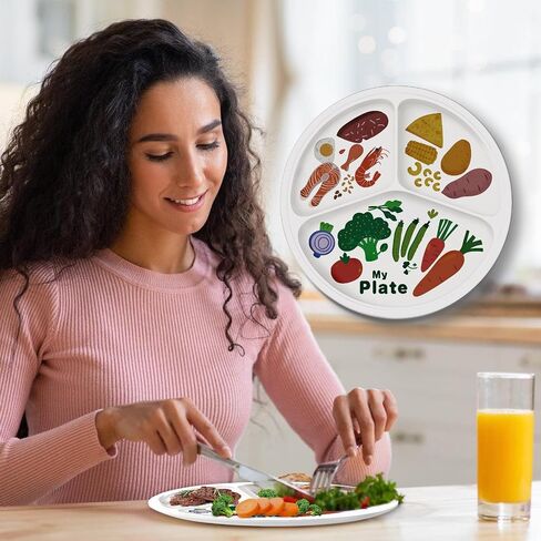 10"" 3-Grid Cute Cartoon Portion Control Plate - Melamine, Healthy Nutrition for Weight Loss & Diabetes Management, Ideal for Adults & Teens Kids (1 Pack), 40611CCPO01 in Kuwait