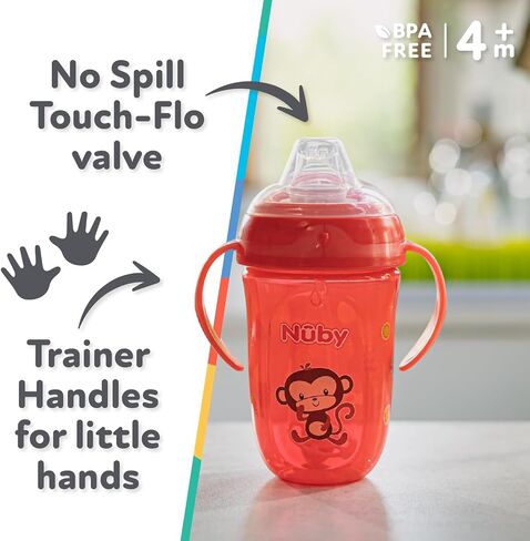 Nuby Comfort Trainer 2 Handle Cup, 9 Oz | 360 Weighted Straw and Soft Silicone Spout - Boy - Colors May Vary in Kuwait