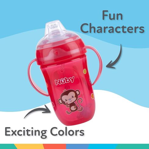 Nuby Comfort Trainer 2 Handle Cup, 9 Oz | 360 Weighted Straw and Soft Silicone Spout - Boy - Colors May Vary in Kuwait