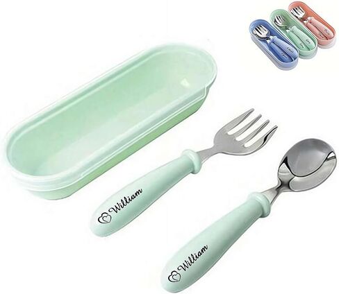 Personalized Stainless Steel Kids Utensils Set with Case, Custom Reusable Fork and Spoon Silverware Set with Name for Kid Cutlery Sets for Lunch Travel & Outdoors in Kuwait