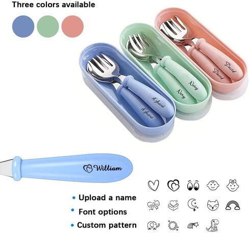 Personalized Stainless Steel Kids Utensils Set with Case, Custom Reusable Fork and Spoon Silverware Set with Name for Kid Cutlery Sets for Lunch Travel & Outdoors in Kuwait
