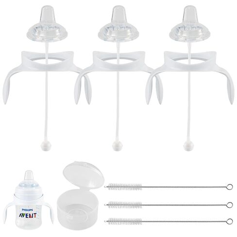 Sippy Straw Cup Soft Conversion Kit for Philips Avent Anti-Colic Baby Bottle, Toddler Transition Kit with Silicone Sippy Spout Nipple, Weighted Straw, Bottle Handle, Cleaning Brush, 3-Pack in Kuwait