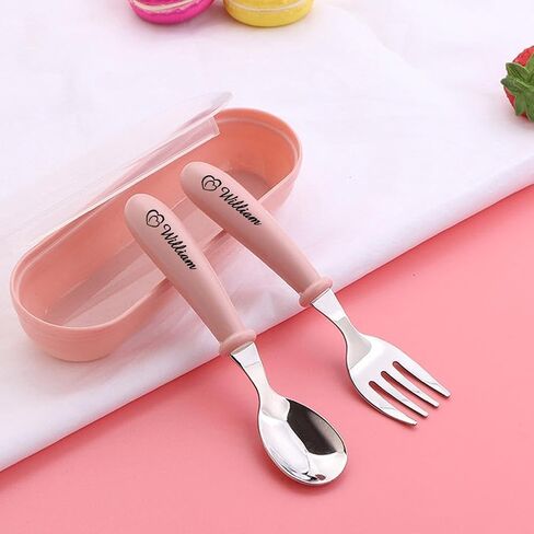 Personalized Stainless Steel Kids Utensils Set with Case, Custom Reusable Fork and Spoon Silverware Set with Name for Kid Cutlery Sets for Lunch Travel & Outdoors in Kuwait