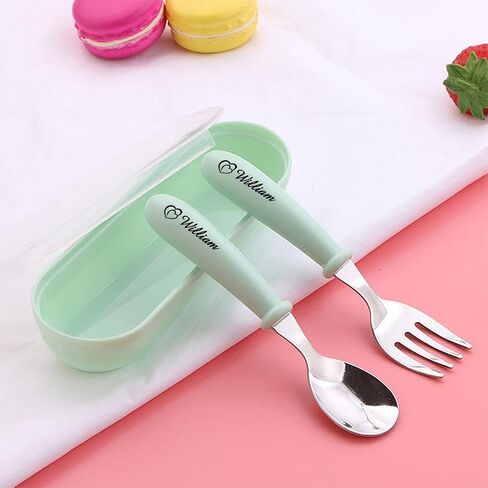 Personalized Stainless Steel Kids Utensils Set with Case, Custom Reusable Fork and Spoon Silverware Set with Name for Kid Cutlery Sets for Lunch Travel & Outdoors in Kuwait